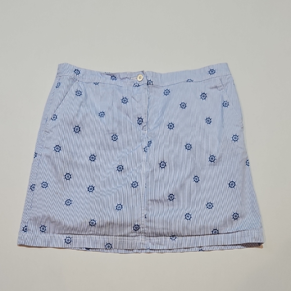Karen Scott Light Blue & White Anchor Print Nautical Skirt Size 14